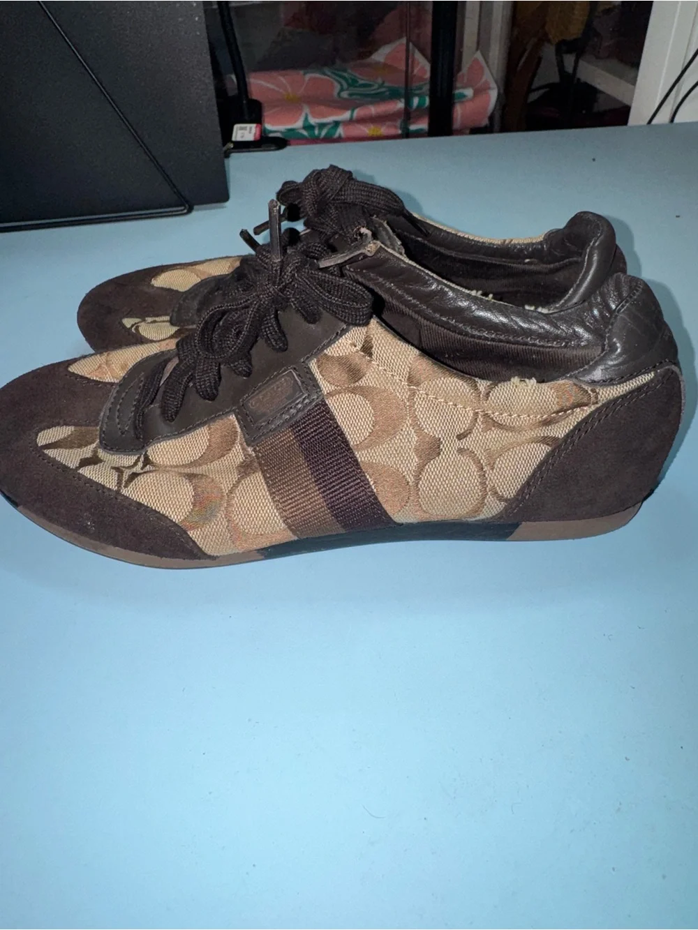 Coach Men's Signature Brown and Tan Lace-Up Sneakers